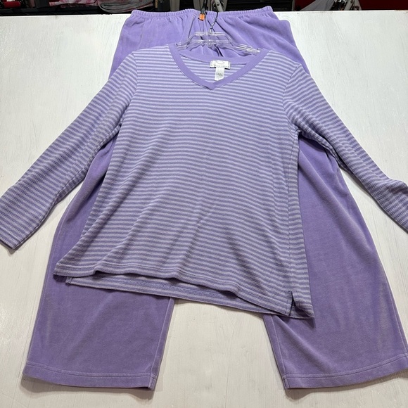 Vintage Oscar de la Renta Lavender Lounge Pajama Set L 2pc Top Pants Y2K Soft - Picture 2 of 11